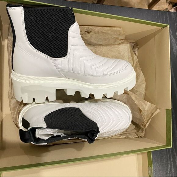 Gucci Frances Chelsea Boots Matelasse Chevron white Leather - Picture 10 of 11